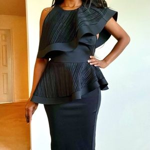 Little Black Bodycon Peplum Dress - Size 2